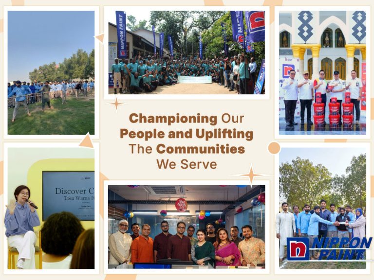 A collage of various Nippon Paint community and cultural events featuring employees across different regions.