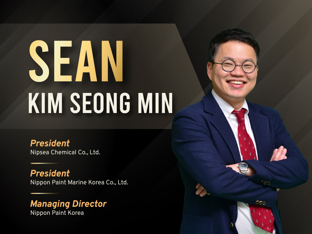 Portrait graphic of Sean Kim Seong Min, President of Nipsea Chemical Co., Ltd. and Nippon Paint Marine Korea Co., Ltd., and Managing Director of Nippon Paint Korea.