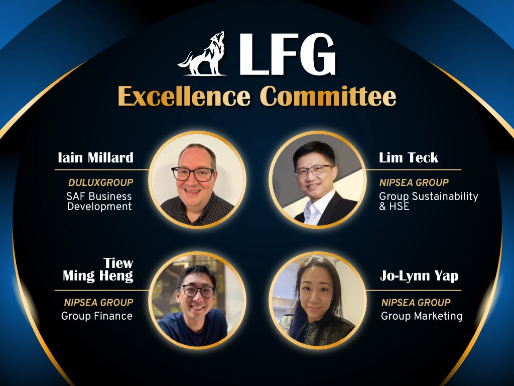 A graphic introducing the four LFG Excellence Committee members: Iain Millard, Tiew Ming Heng, Lim Teck, and Jo-Lynn Yap.