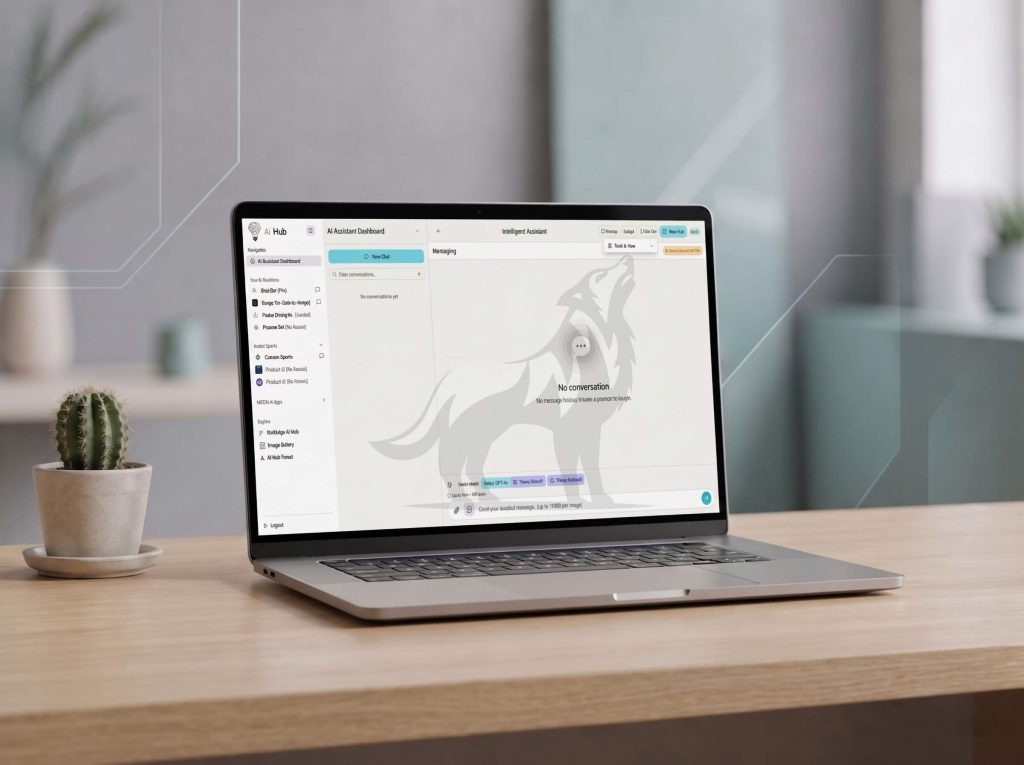 A laptop on a desk displaying the new NIPSEA Generative AI chatbot interface